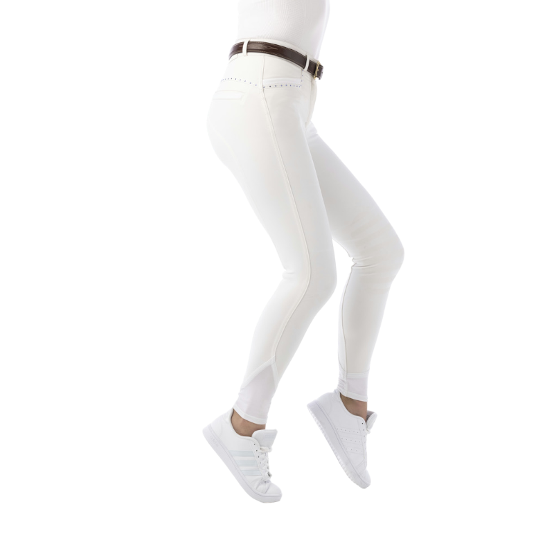 Equithème - Pantalon d'équitation fille Safir blanc/ bleu | - Ohlala