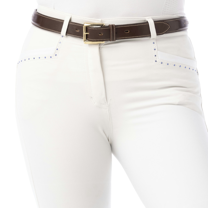 Equithème - Pantalon d'équitation fille Safir blanc/ bleu | - Ohlala