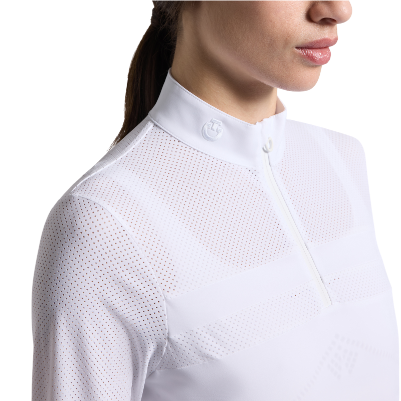 Cavalleria Toscana - Polo de concours manches longues femme Half-Zip Perforated Sleeves blanc | - Ohlala