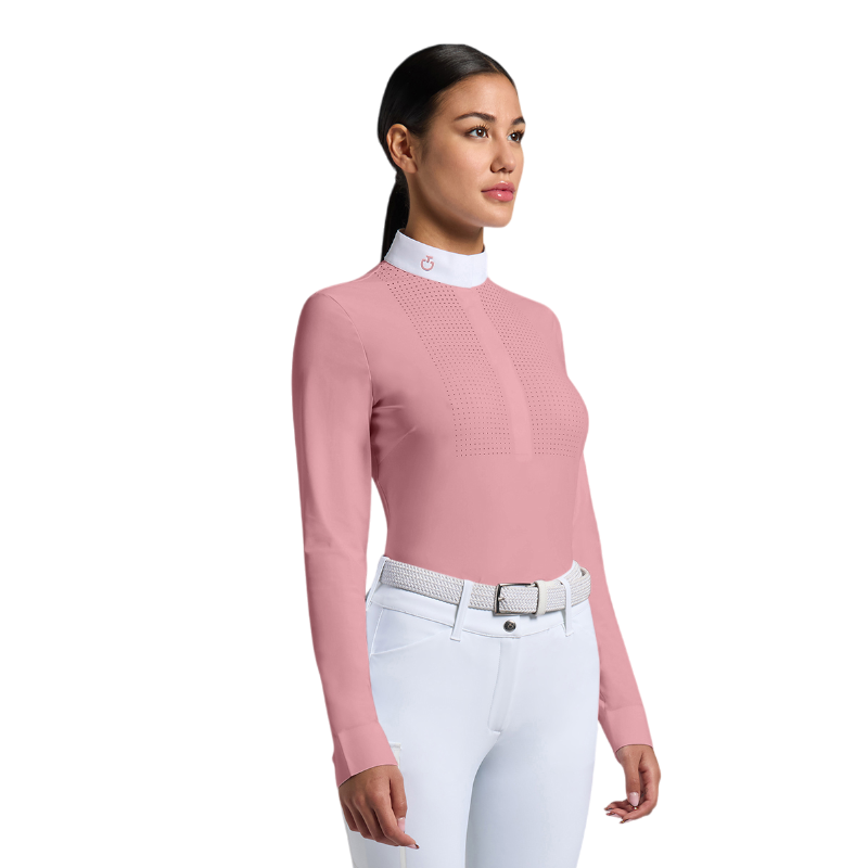 Cavalleria Toscana - Polo de concours manches longues femme Heat Sealed Perforated candy pink | - Ohlala