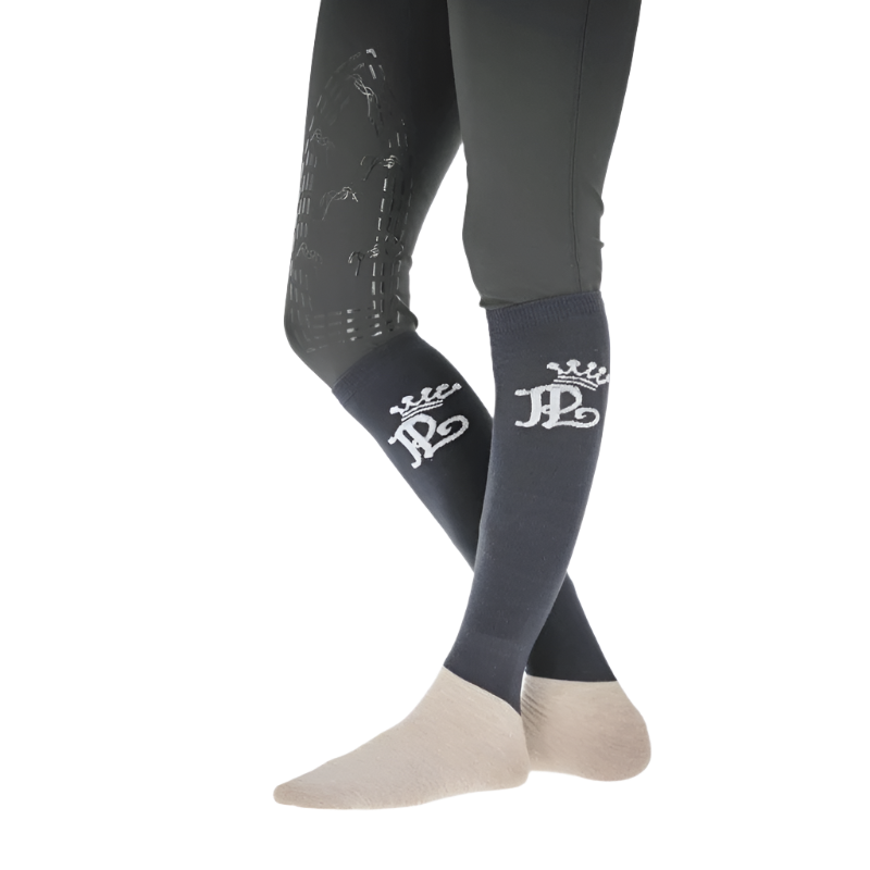 Pénélope - Chaussettes d’équitation concours gris/crème (x2) | - Ohlala