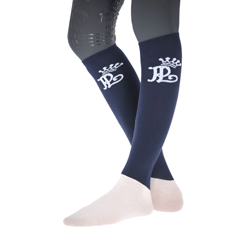 Pénélope - Chaussettes d’équitation concours marine/crème (x2) | - Ohlala