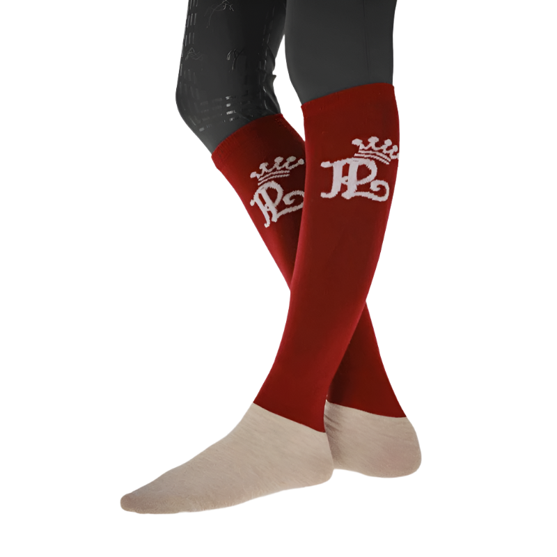 Pénélope - Chaussettes d’équitation concours rouge/crème (x2) | - Ohlala