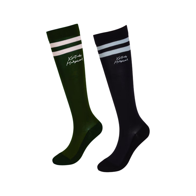 Kentucky Horsewear - Chaussettes d'équitation Stripes marine/ vert foncé x2