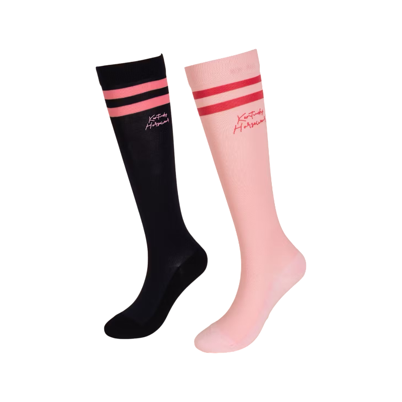 Kentucky Horsewear - Chaussettes d'équitation Stripes marine/ rose clair x2