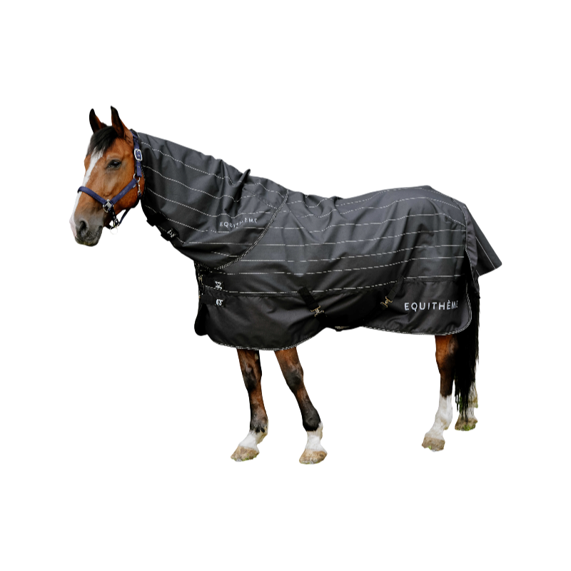 Equithème - Couverture d'extérieur Tyrex Lumin 600D noir 50g | - Ohlala