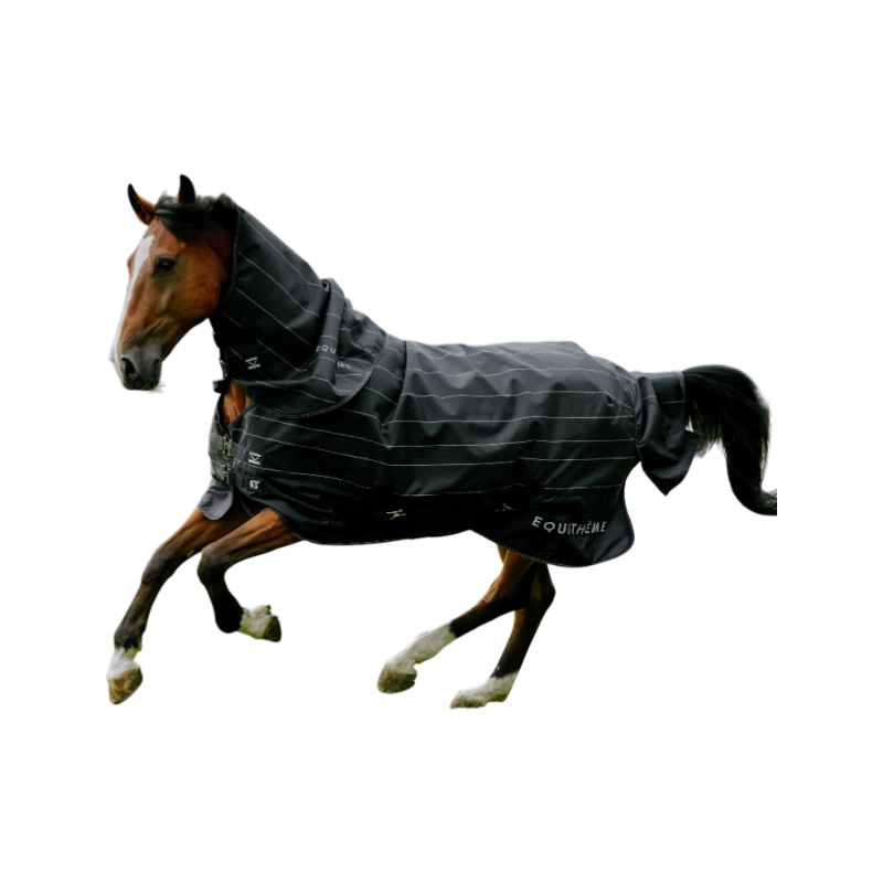 Equithème - Couverture d'extérieur Tyrex Lumin 600D noir 50g | - Ohlala