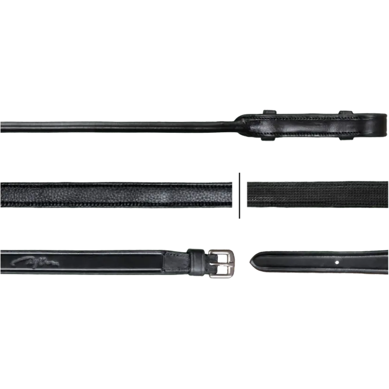Dyon - Rênes hunter 5/8 avec 7 arrêtoirs (sans stopper)) Rond Leather Collection noir | - Ohlala