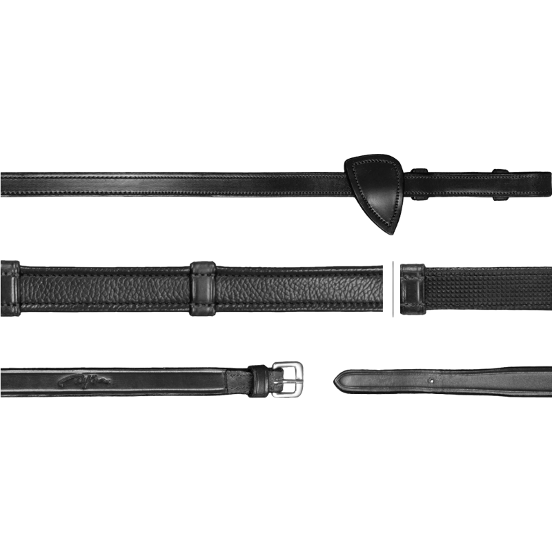 Dyon - Rênes hunter 5/8 avec 7 arrêtoirs New English Collection noir | - Ohlala