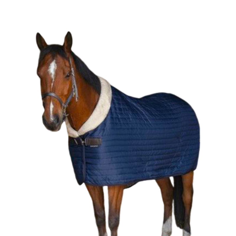 Equithème - Couverture d'écurie Teddy doublé mouton synthétique marine/ écru 0g | - Ohlala