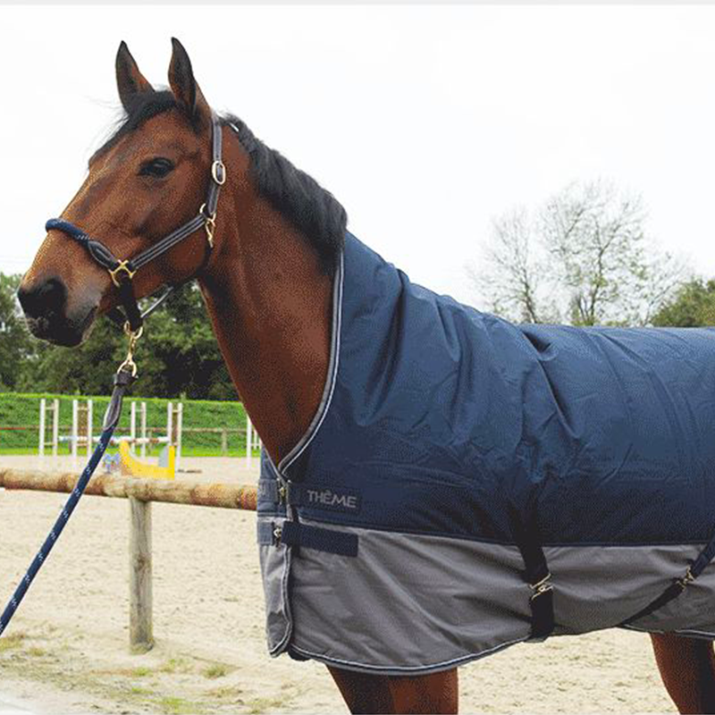 Equithème - Couverture d'extérieur Tyrex "High Neck" 600D marine/gris 300g | - Ohlala
