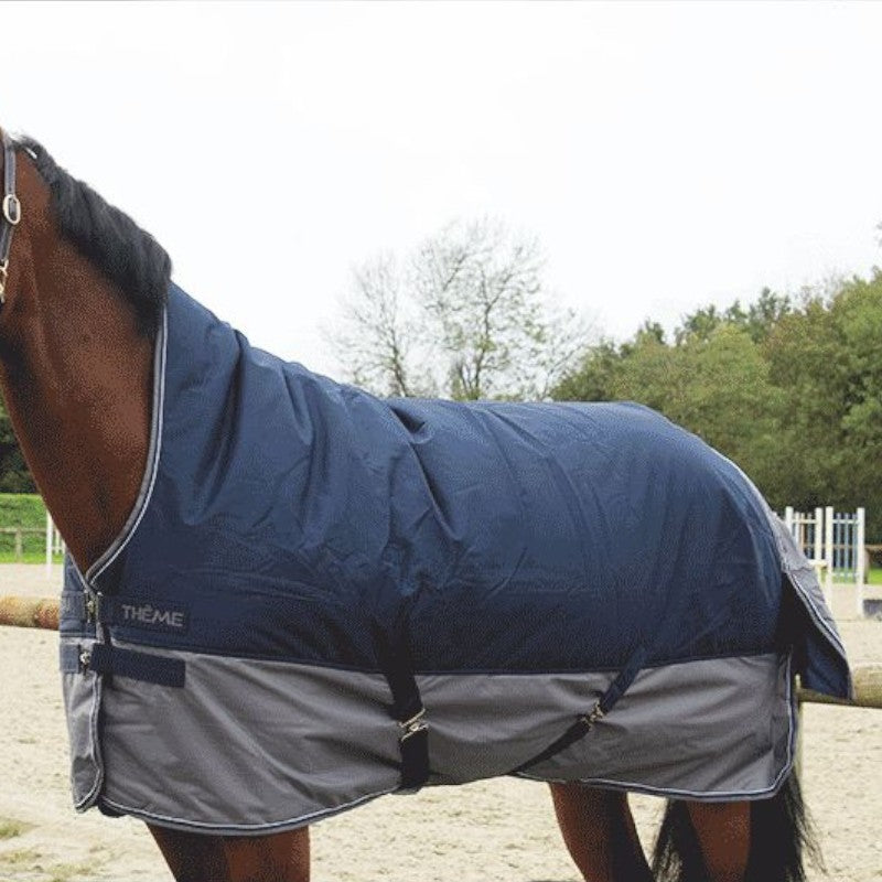 Equithème - Couverture d'extérieur Tyrex "High Neck" 600D marine/gris 0g | - Ohlala