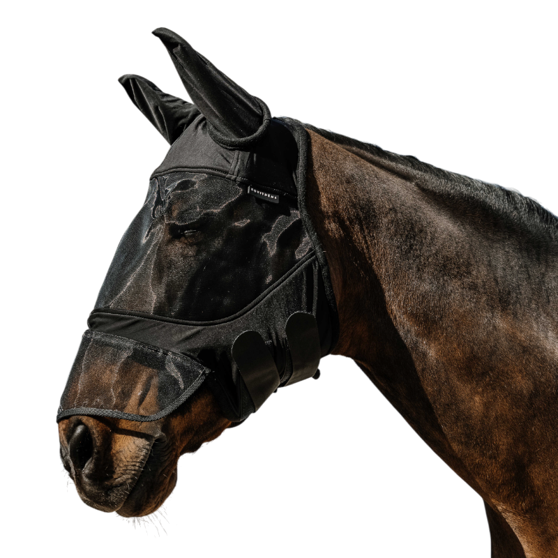 Equithème - Masque anti-mouches et UV Soft avec oreilles et nez noir | - Ohlala