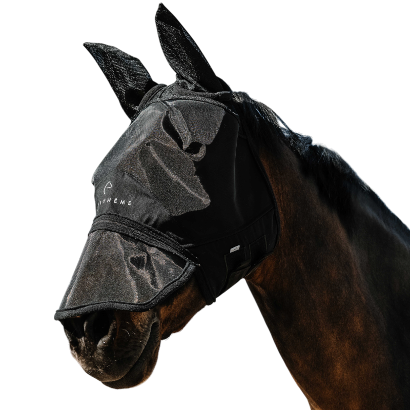 Equithème - Masque anti-mouches et UV Zipper noir | - Ohlala