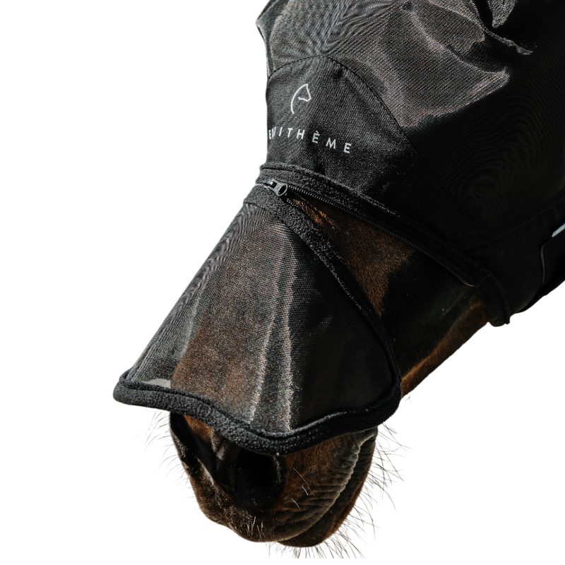 Equithème - Masque anti-mouches et UV Zipper noir | - Ohlala