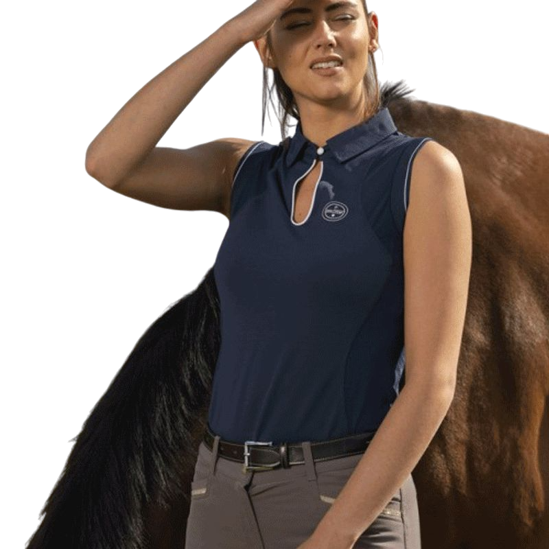 Equithème - Polo sans manches femme Sarah marine | - Ohlala