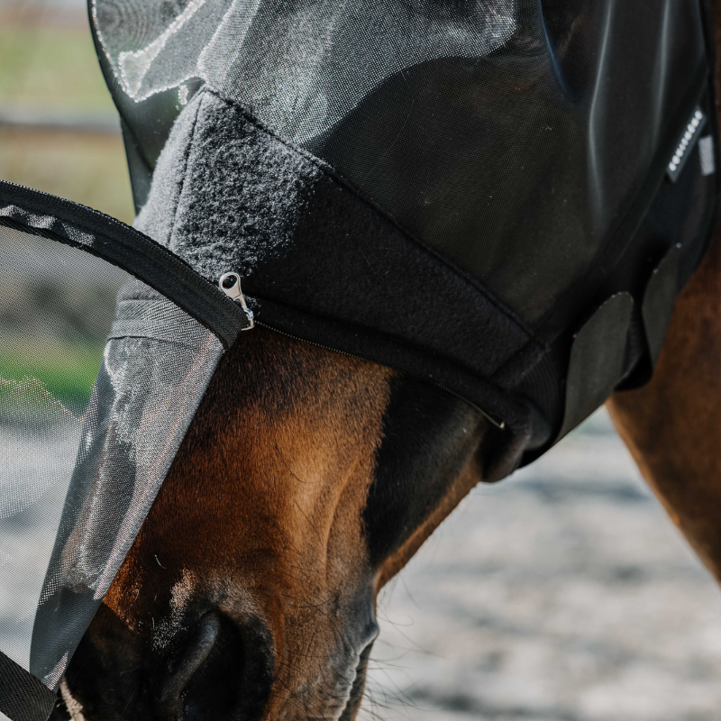 Equithème - Masque anti-mouches et anti-UV 2 en 1 noir | - Ohlala