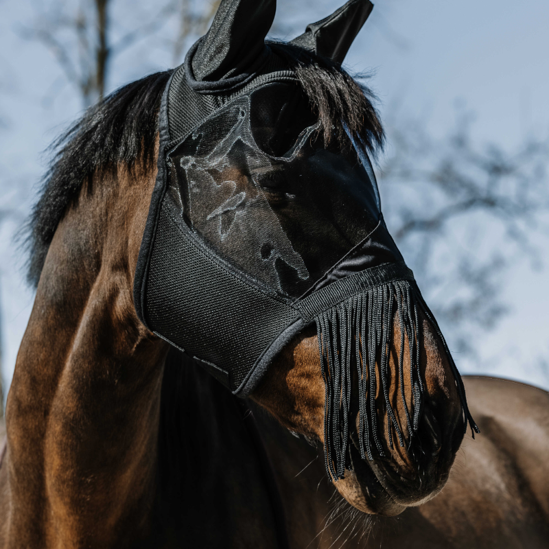 Equithème - Masque anti-mouches et anti-UV Franges noir