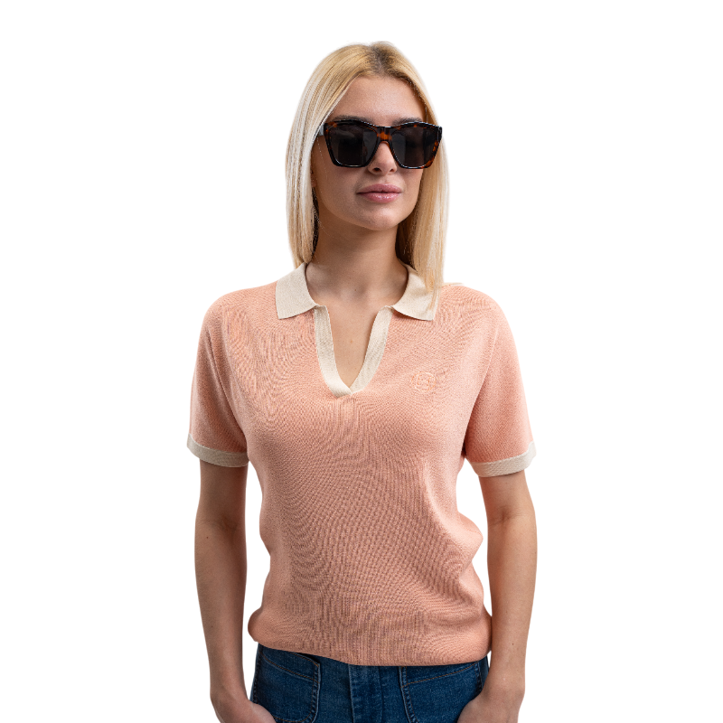 Harcour - Polo manches courtes femme Peach abricot | - Ohlala