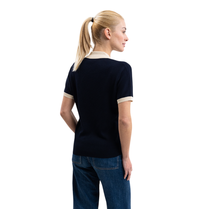 Harcour - Polo manches courtes femme Peach marine | - Ohlala