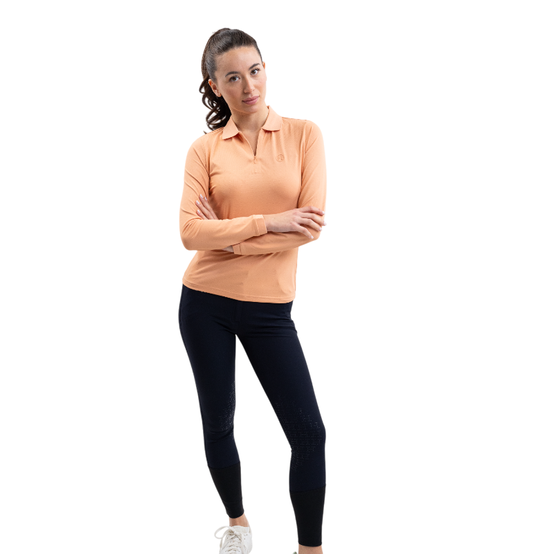 Harcour - Long sleeve women's polo Pepite apricot
