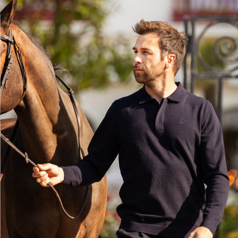 Harcour - Herren Langarm Polo Engel Marine