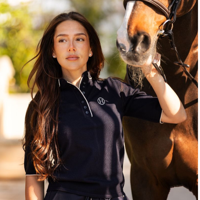 Harcour - Polo manches mi-longues femme Amande marine | - Ohlala