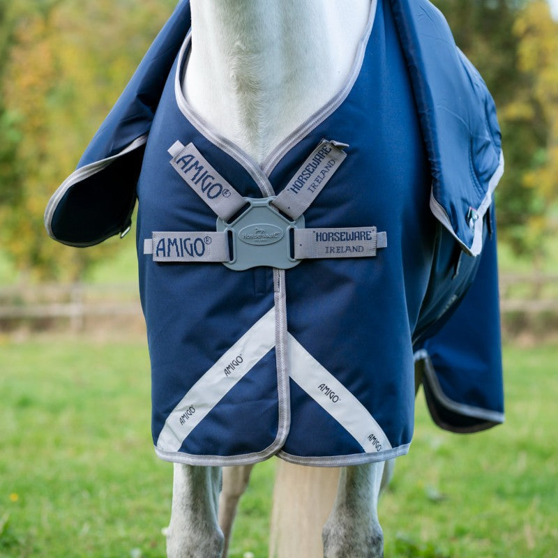 Horseware - Couverture d'extérieur Amigo FieldSafe Plus Turnout marine/ titanium grey/ argent 250g | - Ohlala