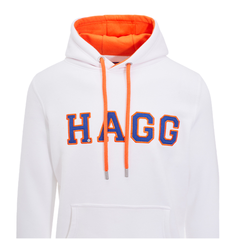 Hagg - Sweat à capuche homme blanc/ orange/ bleu roi | - Ohlala