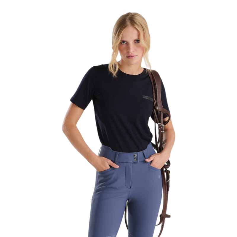 Horse Pilot - Damen T-Shirt mit kurzen Ärmeln Merinos dunkle Nacht