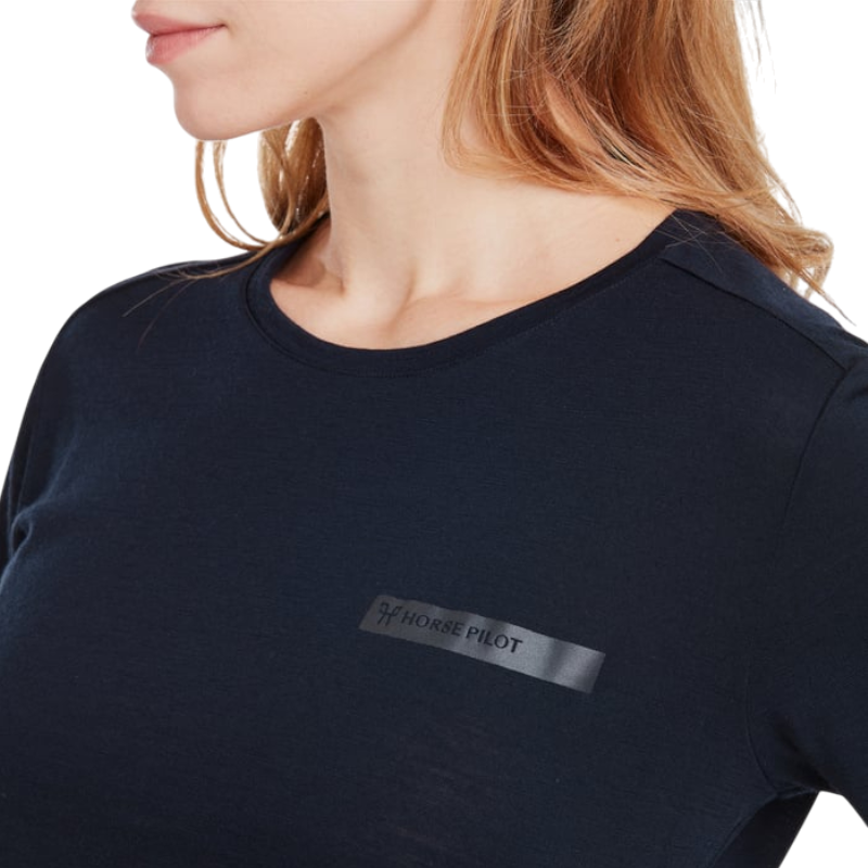Horse Pilot - Damen T-Shirt mit kurzen Ärmeln Merinos dunkle Nacht