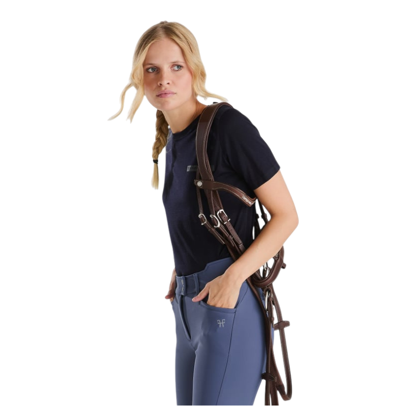 Horse Pilot - Damen T-Shirt mit kurzen Ärmeln Merinos dunkle Nacht