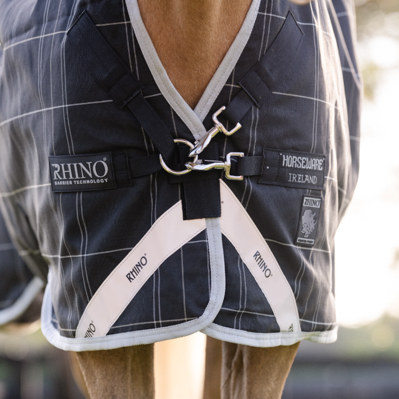 Horseware - Couverture d'extérieur Rhino Wug Pony Turnout VL noir/ gris/ blanc à carreaux 250g | - Ohlala