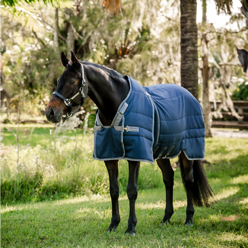 Horseware - Couverture de box Rambo Optimo Stable marine/ thunderstorm grey/ argent 400g | - Ohlala