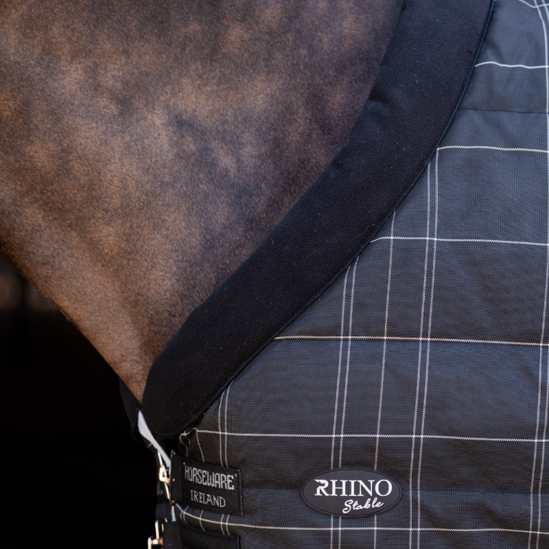 Horseware - Couverture de box Rhino Pony Stable VL noir/ gris/ blanc à carreaux/ gris 250g | - Ohlala