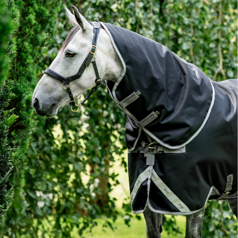 Horseware - Couvre-cou Amigo Bravo XL Turnout noir/ titanium grey/ argent 150g | - Ohlala