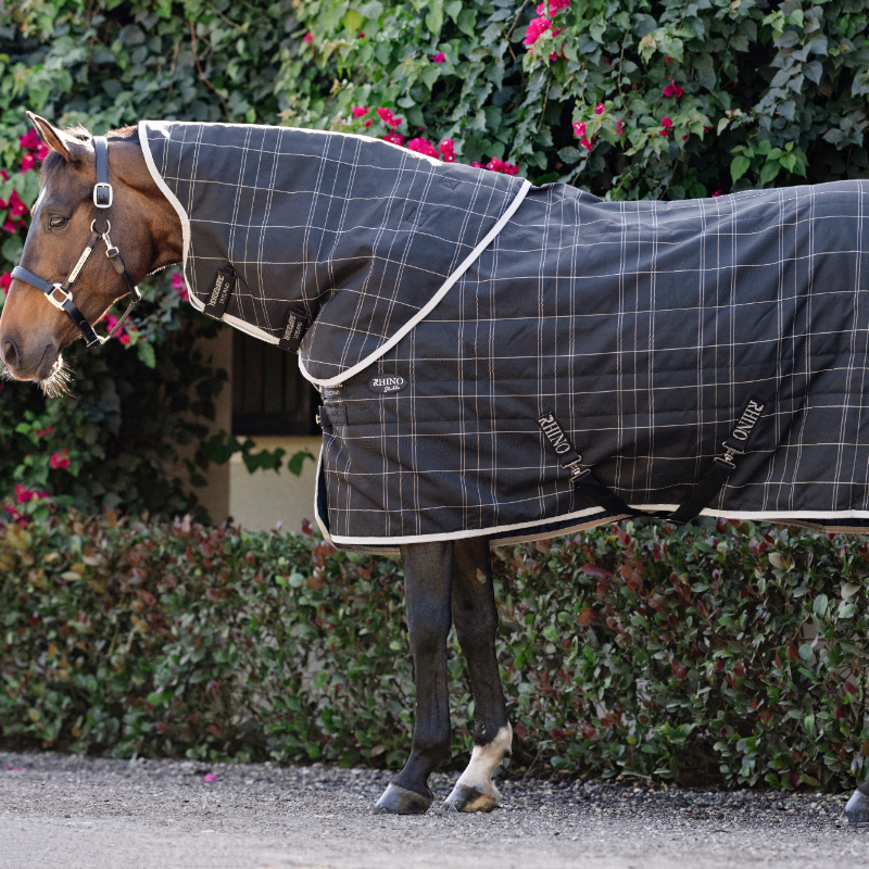 Horseware - Couvre-cou Rhino Stable noir/ gris/ blanc à carreaux/ gris 200g | - Ohlala