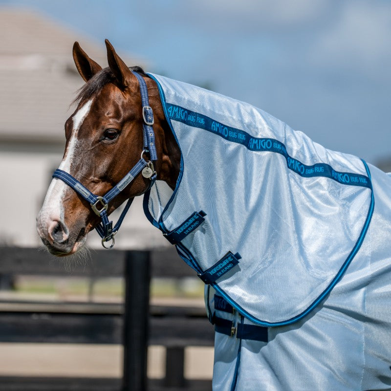 Horseware - Couvre-cou anti-mouches Amigo Bug Rug azure blue/ marine/ bleu électrique | - Ohlala