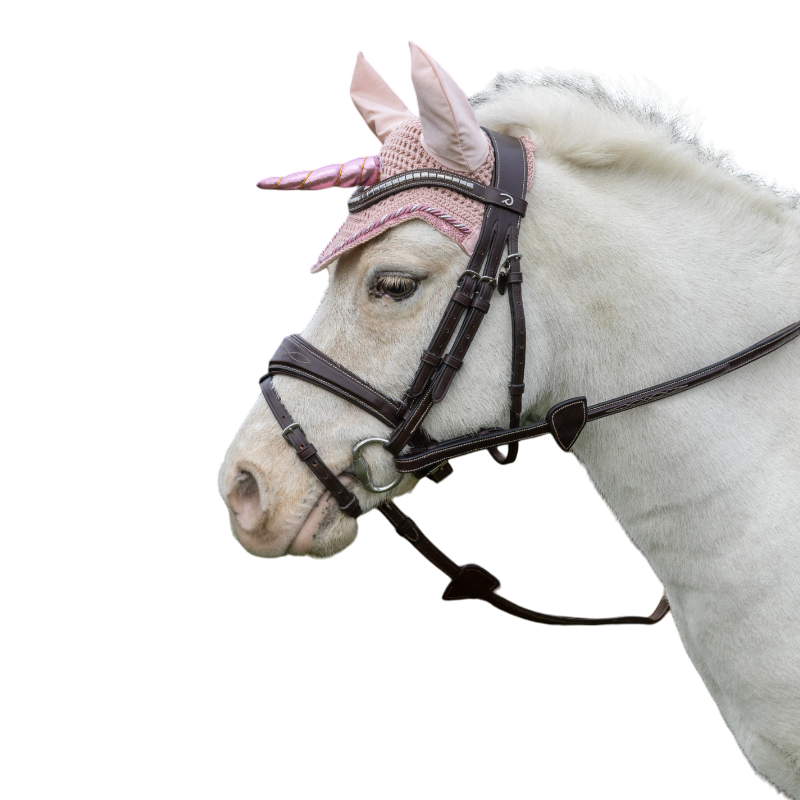 Kentucky Horsewear - Bonnet anti-mouches Wellington Licorne pailleté rose tendre | - Ohlala