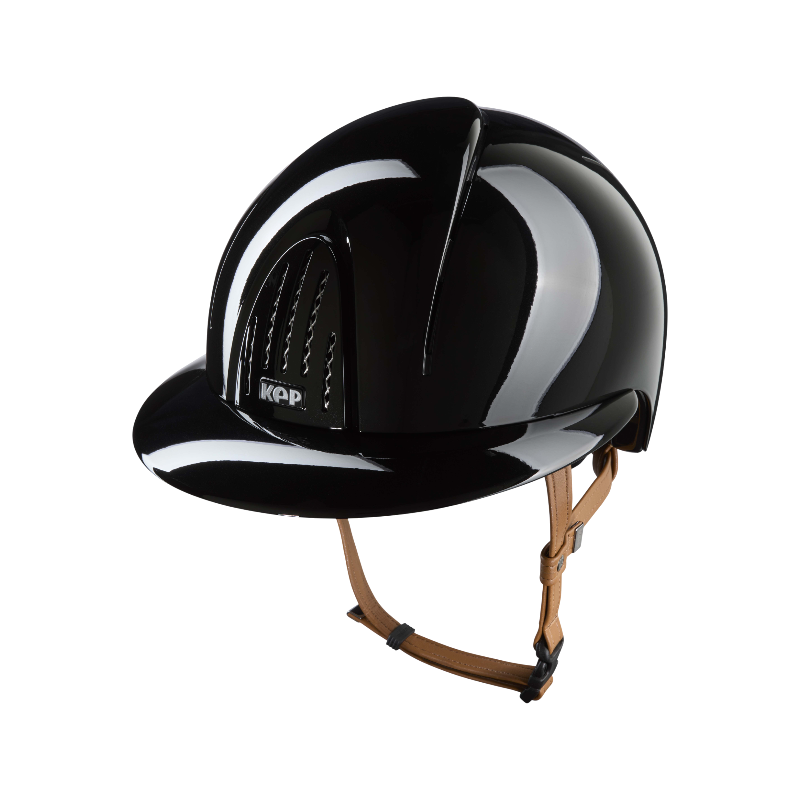 KEP - Casque d'équitation Smart Nova Metal Polish black visière polo jugulaire beige
