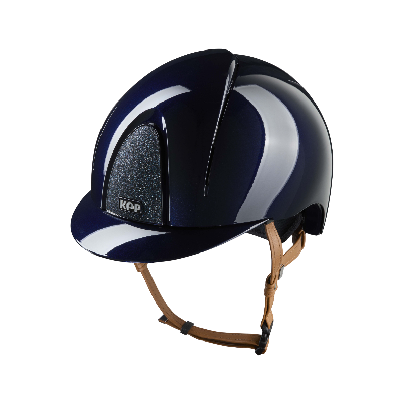 KEP - Casque d'équitation Smart Nova Metal Polish blue visière standard jugulaire beige