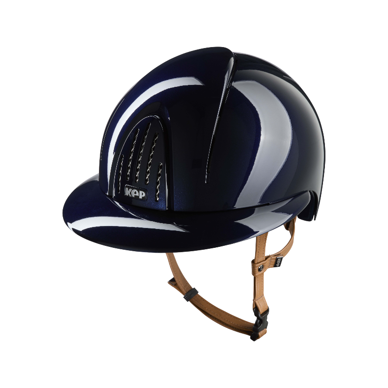 KEP - Casque d'équitation Smart Nova Metal Polish blue visière polo jugulaire beige