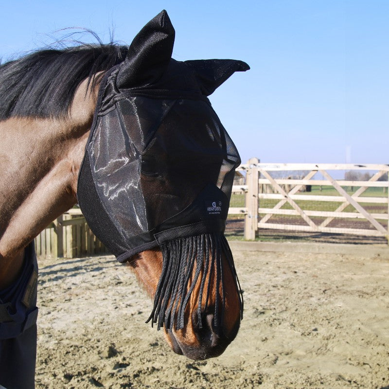Kentucky Horsewear - Masque anti-mouches Classic avec oreilles et franges noir | - Ohlala