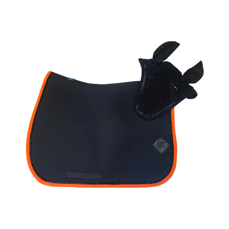 Oxxer - Tapis de selle Mesh noir/ orange paillettes noires | - Ohlala