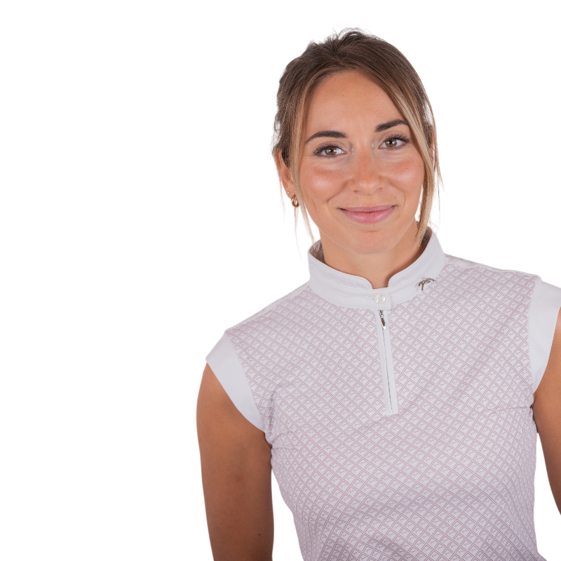 Pénélope - Polo de concours manches courtes femme Seville blanc logo rose | - Ohlala