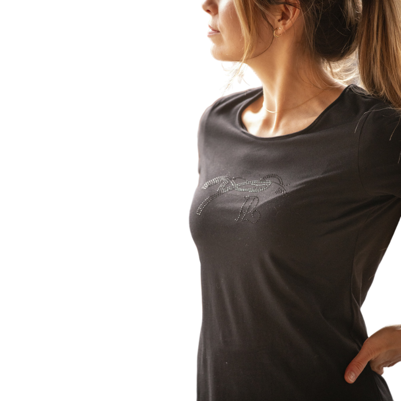 Pénélope - T-shirt manches courtes femme Iconic Strass noir | - Ohlala
