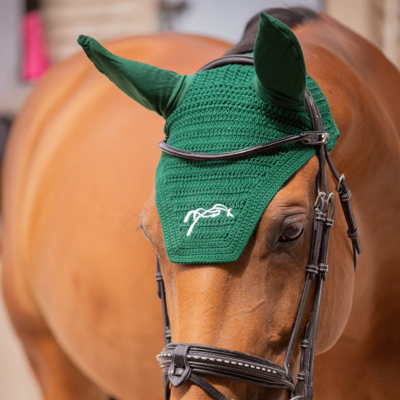 Pénélope - Bonnet pour chevaux coton vert foncé | - Ohlala