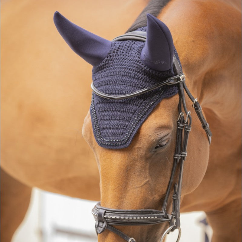 Pénélope - Bonnet pour chevaux anti-bruit Strass marine