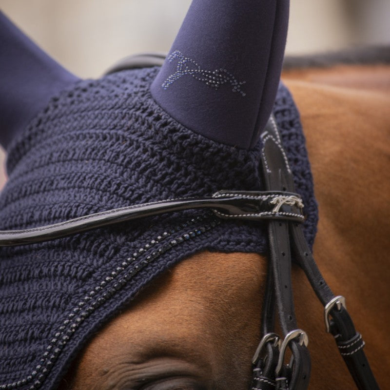 Pénélope - Bonnet pour chevaux anti-bruit Strass marine