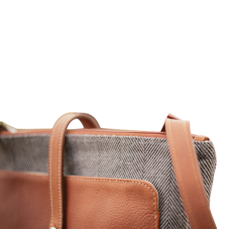 Pénélope - Sac Pablito grand modèle chevron/ cognac | - Ohlala